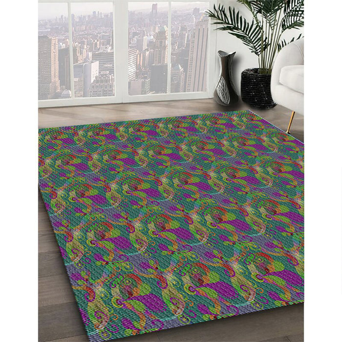 Patterned Forest Green Novelty Rug in Family Room, pat2296
