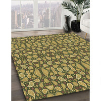 Patterned Antique Bronze Green Rug, pat2297brn