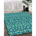 Patterned Turquoise Green Rug in Family Room, pat2297lblu