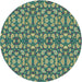 Square Machine Washable Transitional Green Rug, wshpat2297