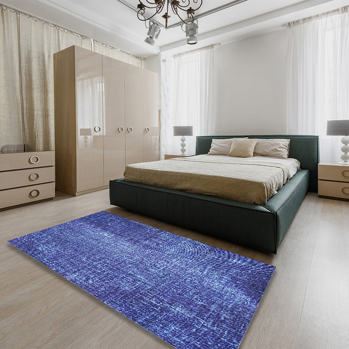 Round Machine Washable Transitional Sky Blue Rug in a Office, wshpat2298lblu