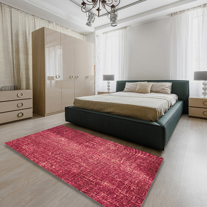 Patterned Crimson Red Rug in a Bedroom, pat2298org