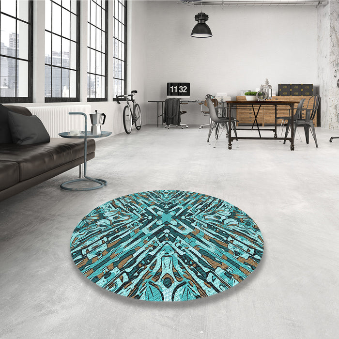 Round Patterned Charcoal Blue Rug in a Office, pat230lblu