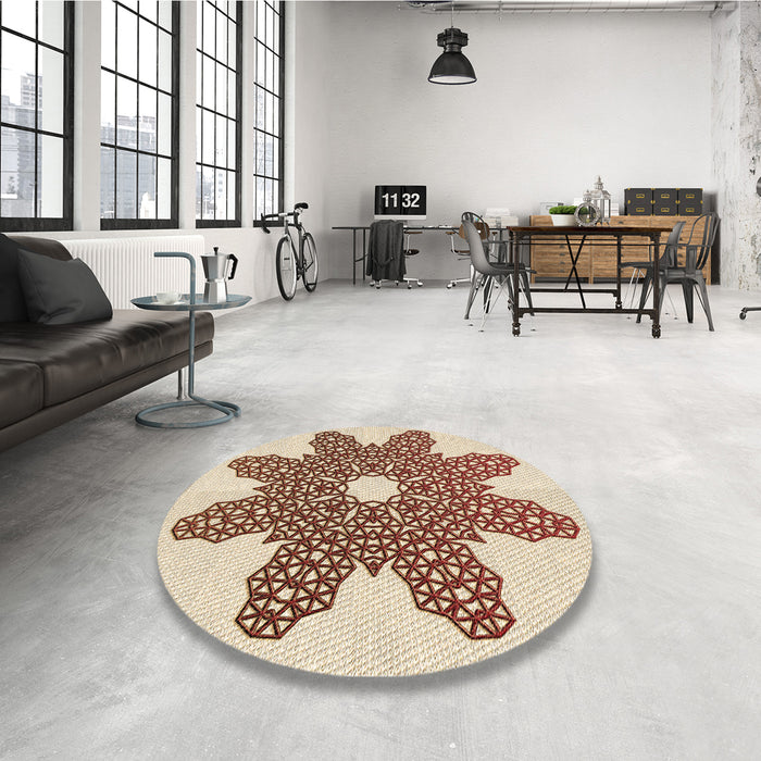 Round Patterned Golden Blonde Gold Rug in a Office, pat2301brn