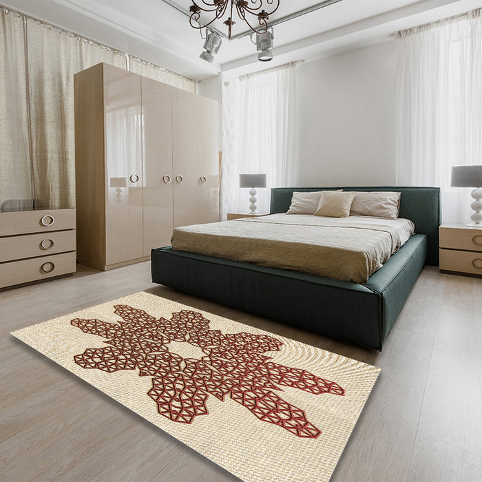 Patterned Golden Blonde Gold Rug in a Bedroom, pat2301brn