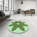 Round Patterned Green Rug in a Office, pat2301grn