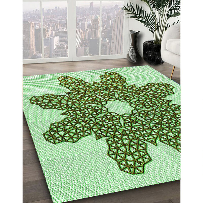 Patterned Green Rug in Family Room, pat2301grn