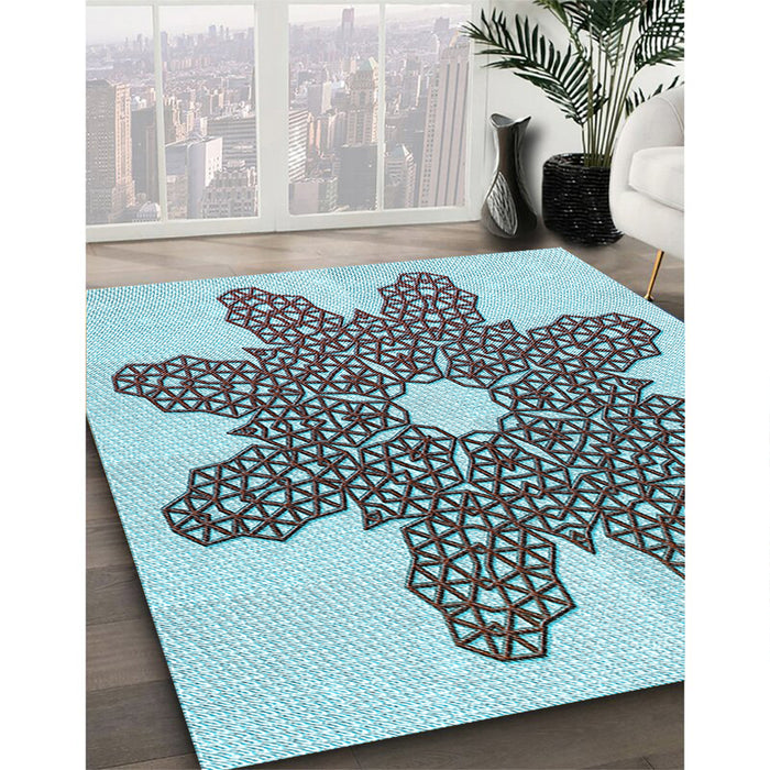 Patterned Blue Rug in Family Room, pat2301lblu