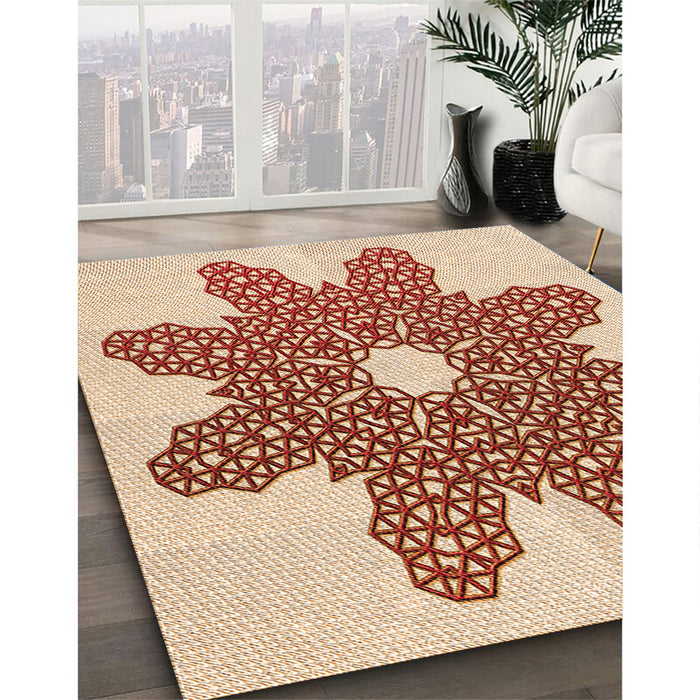 Patterned Red Rug in Family Room, pat2301org
