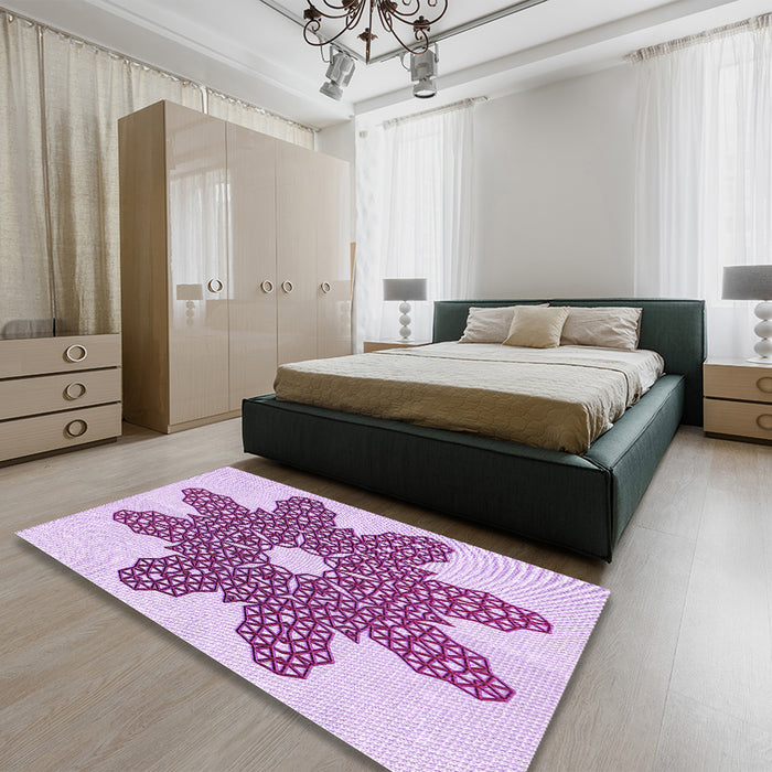 Round Machine Washable Transitional Orchid Purple Rug in a Office, wshpat2301pur