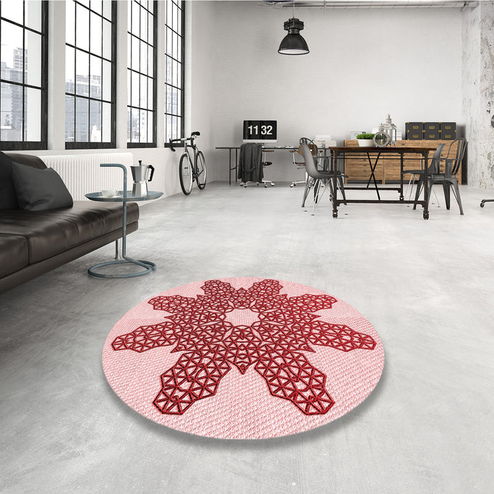 Round Patterned Red Rug in a Office, pat2301rd