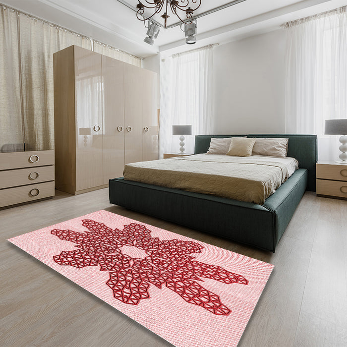 Patterned Red Rug in a Bedroom, pat2301rd