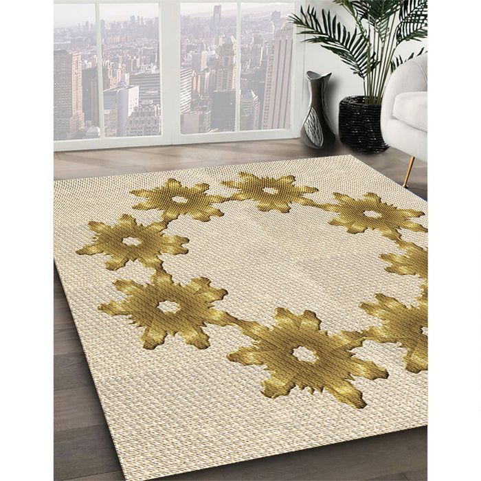 Patterned Vanilla Gold Rug in Family Room, pat2302brn