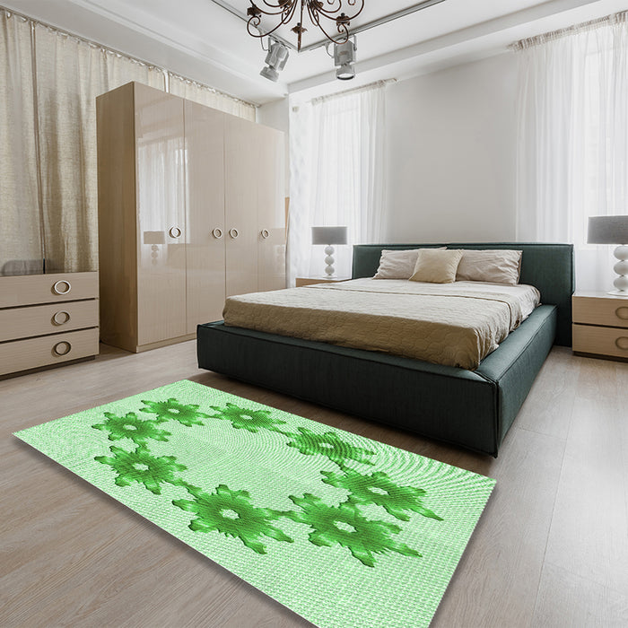 Patterned Light Green Rug in a Bedroom, pat2302grn