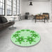 Round Patterned Light Green Rug in a Office, pat2302grn