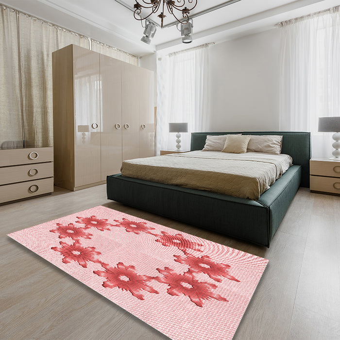 Round Machine Washable Transitional Light Rose Pink Rug in a Office, wshpat2302rd