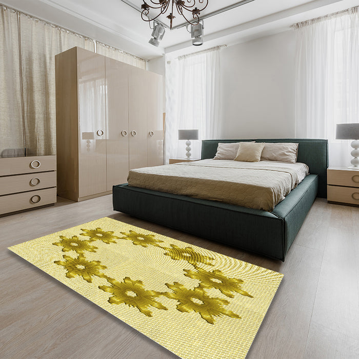 Patterned Orange Gold Rug in a Bedroom, pat2302yw
