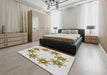 Patterned Khaki Green Novelty Rug in a Bedroom, pat2302