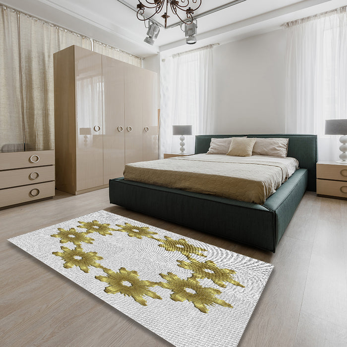 Machine Washable Transitional Khaki Green Rug in a Bedroom, wshpat2302
