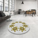 Round Patterned Khaki Green Novelty Rug in a Office, pat2302