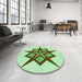 Round Patterned Green Rug in a Office, pat2303grn