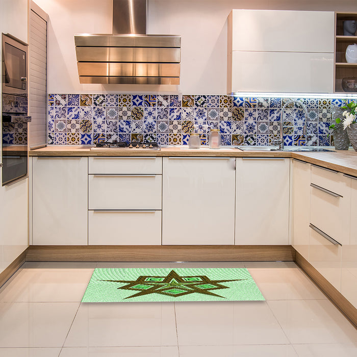 Patterned Green Rug in a Kitchen, pat2303grn