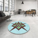 Round Patterned Electric Blue Rug in a Office, pat2303lblu