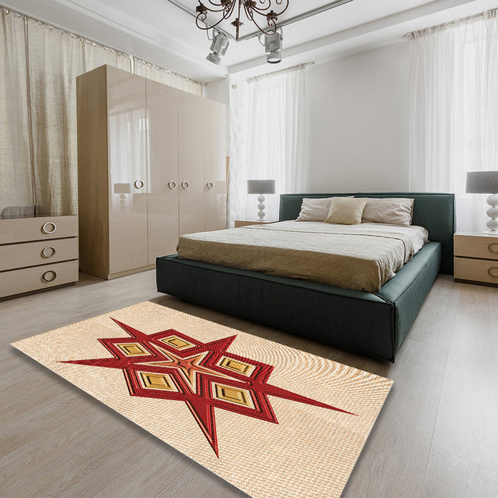 Patterned Orange Rug in a Bedroom, pat2303org