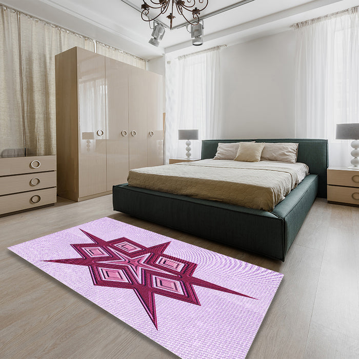 Patterned Magenta Pink Rug in a Bedroom, pat2303pur