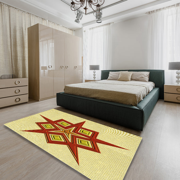 Patterned Orange Rug in a Bedroom, pat2303yw