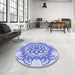 Round Patterned Blue Rug in a Office, pat2304blu