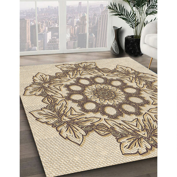 Machine Washable Transitional Khaki Gold Rug in a Family Room, wshpat2304brn