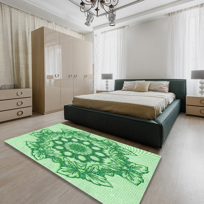 Patterned Jade Green Rug in a Bedroom, pat2304grn