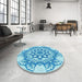 Round Patterned Blue Rug in a Office, pat2304lblu