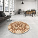 Round Patterned Khaki Gold Rug in a Office, pat2304org