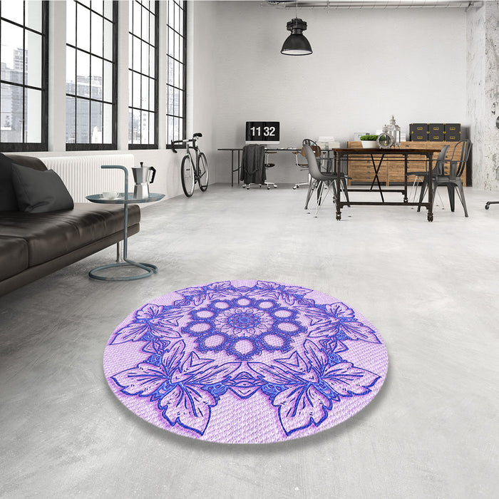 Round Patterned Blossom Pink Rug in a Office, pat2304pur