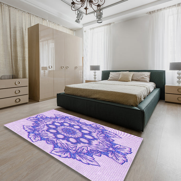Patterned Blossom Pink Rug in a Bedroom, pat2304pur