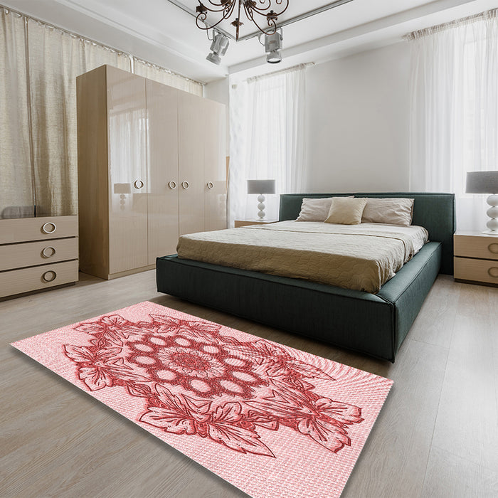 Round Machine Washable Transitional Pink Rug in a Office, wshpat2304rd