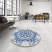 Round Machine Washable Transitional Steel Blue Rug in a Office, wshpat2304