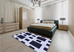 Patterned Dark Slate Blue Rug in a Bedroom, pat2305blu