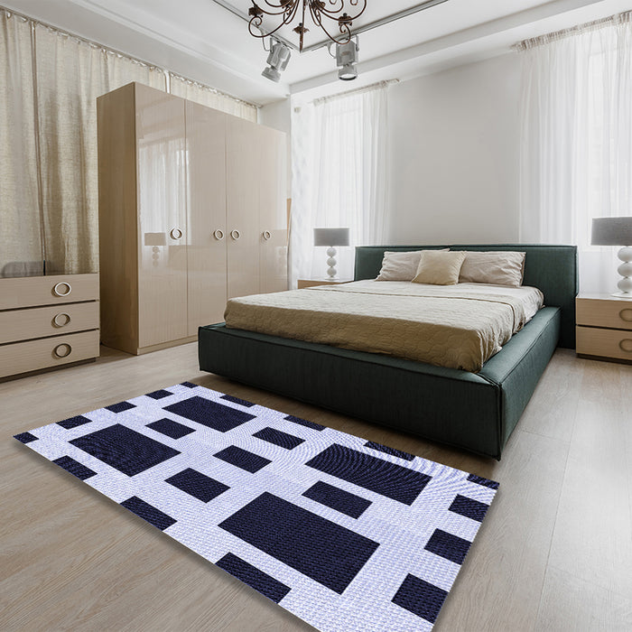 Patterned Dark Slate Blue Rug in a Bedroom, pat2305blu
