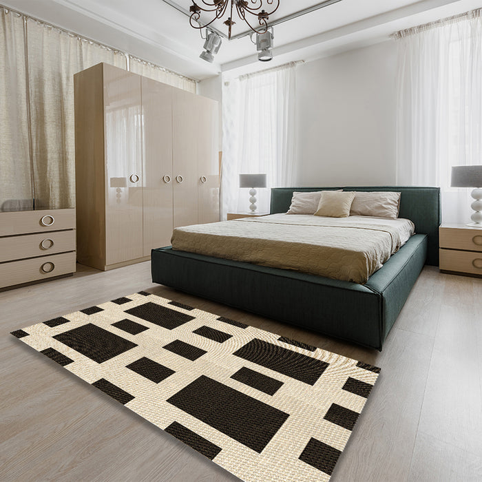 Patterned Milk Chocolate Brown Rug in a Bedroom, pat2305brn