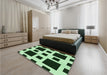 Patterned Dark Forest Green Rug in a Bedroom, pat2305grn