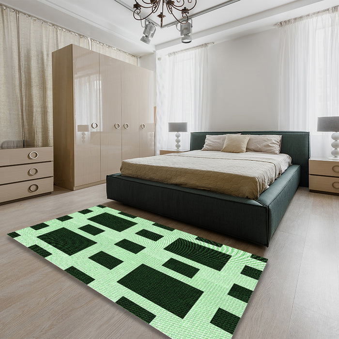 Patterned Dark Forest Green Rug in a Bedroom, pat2305grn