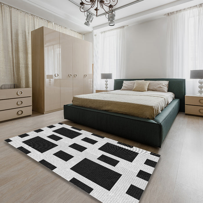 Patterned Black Rug in a Bedroom, pat2305gry