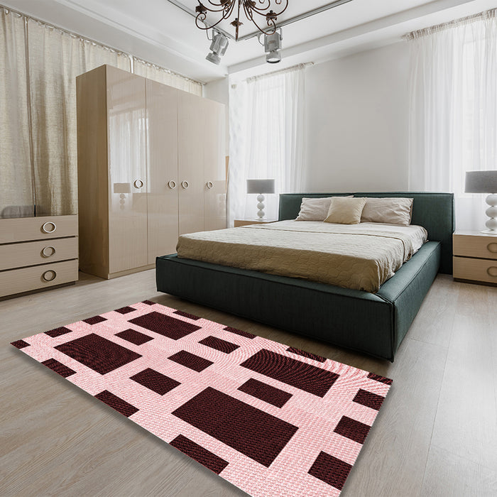 Patterned Deep Rose Pink Rug in a Bedroom, pat2305rd