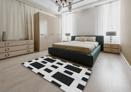 Patterned Charcoal Black Novelty Rug in a Bedroom, pat2305