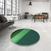 Round Patterned Deep Teal Green Rug in a Office, pat2306grn