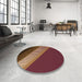 Round Patterned Vermilion Red Rug in a Office, pat2306org