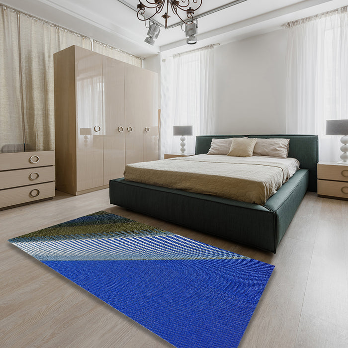 Machine Washable Transitional Koi Blue Rug in a Bedroom, wshpat2306